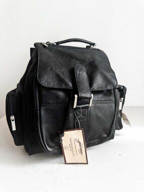 Vintage Y2k Deadstock Jacara Black Leather Classic Backpack